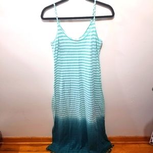 Umgee Teal Ombre Stripped Tank Dress Beachy Vacation Coastal Maxi Size Small